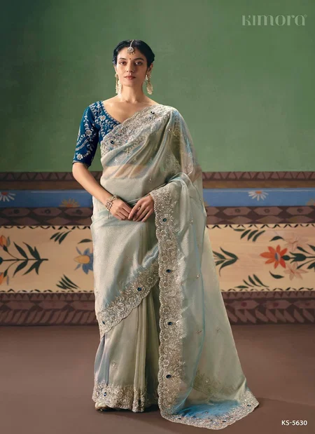 Silver Grey Colour Gshringar By Kimora Fancy Fabric With Designer Work Saree Ks-5630